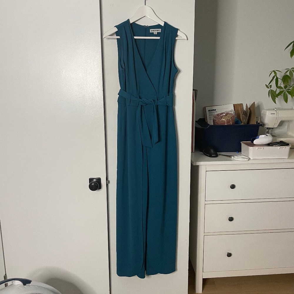 Teal pants romper with slits and built in shorts